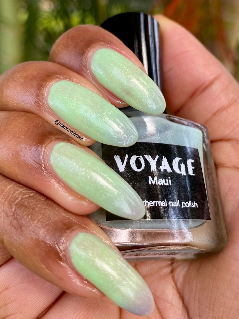 Maui Thermal Temperature Changing Indie Nail Polish, Purple Mint Green Flakie Heat Changing Creme Polish, Spring Designs Nail Lacquer image 4