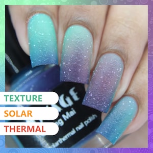 Vernis à ongles thermosolaire texturé [Chiang Mai] Laque solaire scintillante bleu sarcelle, gris-vert, violet, vernis à ongles du festival de Songkran
