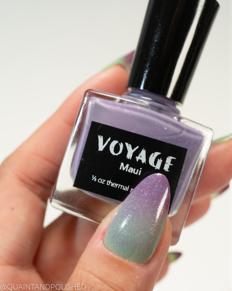 Maui Thermal Temperature Changing Indie Nail Polish, Purple Mint Green Flakie Heat Changing Creme Polish, Spring Designs Nail Lacquer image 2