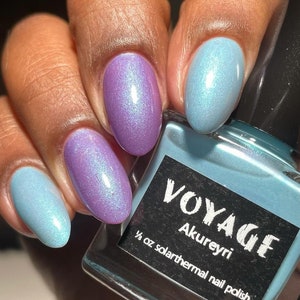 Akureyri Shifty Solarthermal Indie Nail Polish, Teal Blue Purple Turquoise Creme, Iceland Ice Cave Inspired Sun Changing Fingernail Polish image 4