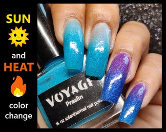 Praslin - Solarthermal Kleurveranderende Indie Nagellak, Paars Teal Blue Flakie Crelly Polish, Turquoise Winter Nagellak