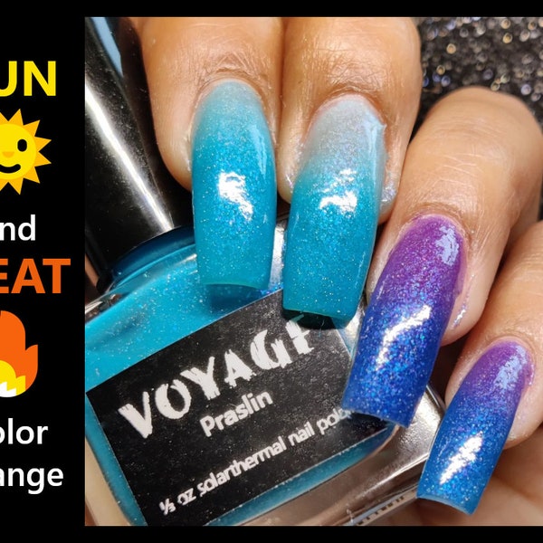 Praslin - Solarthermal Color Shifting Indie Nail Polish, Purple Teal Blue Flakie Crelly Polish, Turquoise Winter Nail Polish