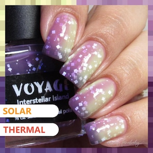 Solarthermal Nail Polish Set [Interstellar Island] Pixel Crelly Handmade Purple Beige Violet Sheer Nail Color, Gamer Inspired Nail Varnish