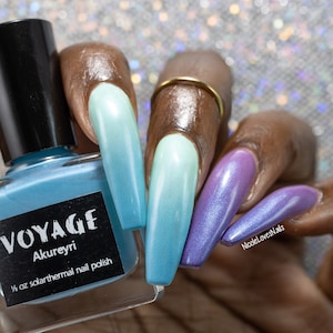 Akureyri Shifty Solarthermal Indie Nail Polish, Teal Blue Purple Turquoise Creme, Iceland Ice Cave Inspired Sun Changing Fingernail Polish image 2