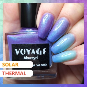 Solarthermal Indie Nail Polish [Akureyri] Teal Blue Purple Turquoise Chameleon, Iceland Ice Cave Inspired Sun Changing Fingernail Lacquer