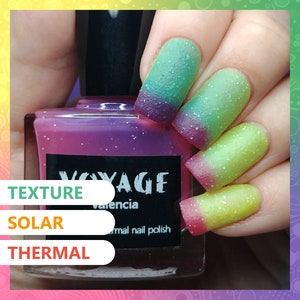 Vernis à ongles indépendant Solarthermal texturé [Valence] Rose jaune vert violet scintillant à changement de couleur, vernis à ongles Festival du printemps de Las Fallas
