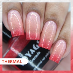 Thermal Color Changing Indie Nail Polish [Grenada] Red Flakie Sheer Crelly Topper Polish, Valentine&#39;s Day Mani Heat Color Changer