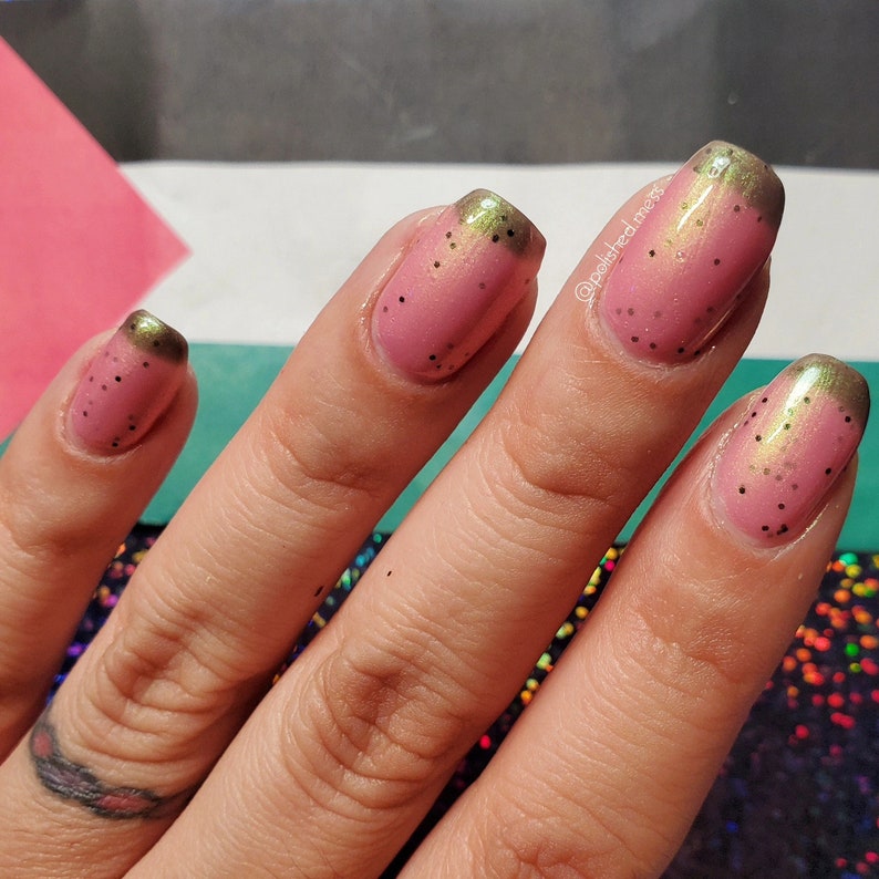 Watermelon: Thermal Nail Polish, Indie Green Pink Duochrome Shimmer Glitter Nail Varnish, Emerald Green to Magenta Charity Fingernail Polish image 9