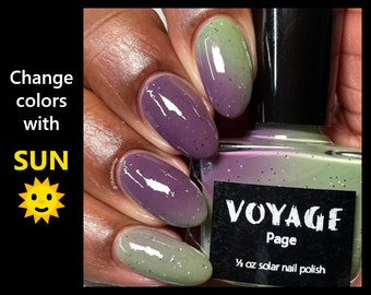 Page - Solar Sun Changing Indie Nail Polish, Green Gray Purple Color Shifting Glitter Crelly, Fall Nail Art Fingernail Polish