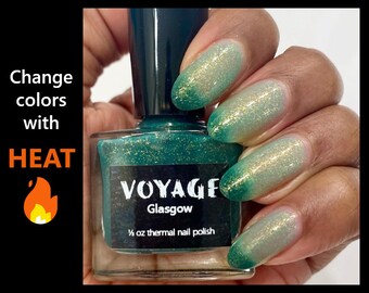 Glasgow - Thermal Temperature Changing Indie Nail Polish, Emerald Green Flakie Sheer Crelly Polish, St. Patrick's Day Nail Art Nail Polish