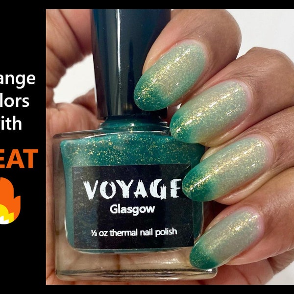 Glasgow - Thermal Temperature Changing Indie Nail Polish, Emerald Green Flakie Sheer Crelly Polish, St. Patrick's Day Nail Art Nail Polish