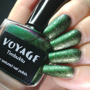 Timbuktu Textured Duochrome Handmade Nail Polish, Sage Green Gold Blue Mali Inspired Unique Color Shifting Fall Manicure Nail Lacquer image 2