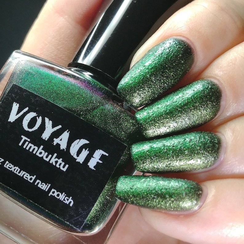 Timbuktu Textured Duochrome Handmade Nail Polish, Sage Green Gold Blue Mali Inspired Unique Color Shifting Fall Manicure Nail Lacquer image 2