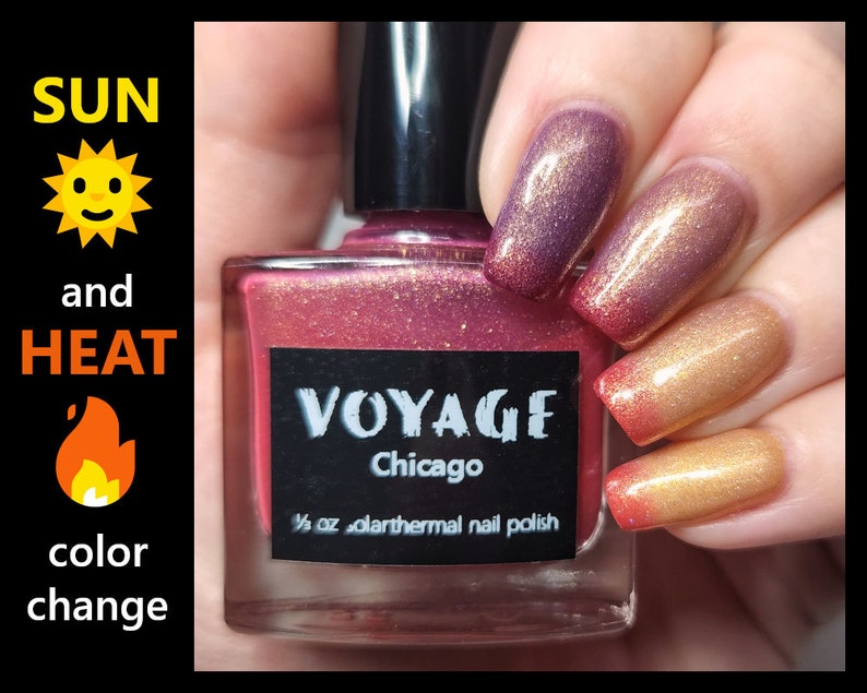 Chicago Solarthermal Color Shifting Unique Nail Polish, Gold Red Purple Flakie Glitter Crelly, Polish and Beauty Expo 2022 VIP Bag Special image 10