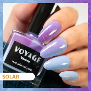 Solar Indie Nail Polish [Venice] Sun Changing Pastel Blue Purple Flakie Creme Lacquer, Winter Nail Art Nail Enamel, Handmade in the USA