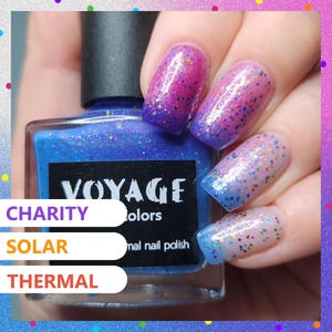 Pride Solarthermal Nail Polish [True Colors] Sky Blue White Hot Pink Purple & Rainbow Glitter Lacquer, Charity Polish for Transgender Pride