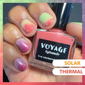 Esmalte de uñas solar térmico brillante [Egilsstadir] Verde, naranja, gris, morado, crema, inspirado en Islandia, laca de uñas artesanal que cambia de temperatura.
