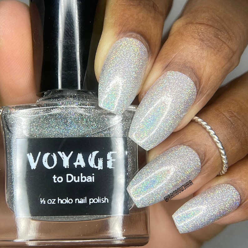 Dubai Halo Holographic Indie Nail Polish, Rainbow Chunky Flakie Glitter Topper Nail Polish, Spring Designs Nail Varnish image 5