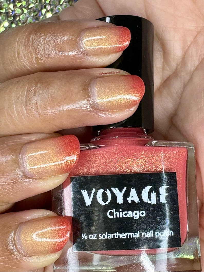 Chicago Solarthermal Color Shifting Unique Nail Polish, Gold Red Purple Flakie Glitter Crelly, Polish and Beauty Expo 2022 VIP Bag Special image 4