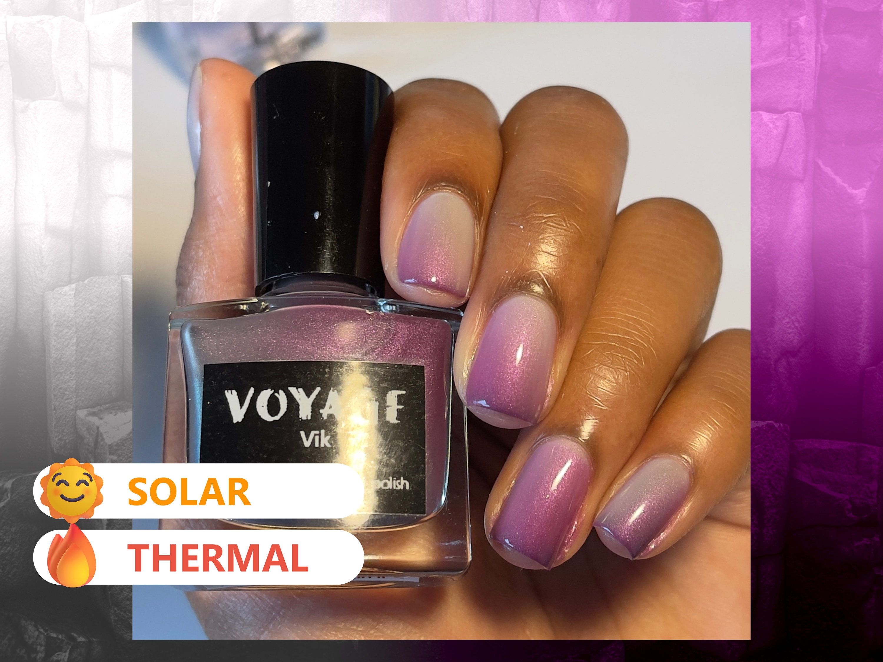 Shimmering Solarthermal Indie Nail Polish [Vik] Grey Black Pink Purple Creme, Iceland Black Sand Beach Inspired Color Changing Nail Varnish