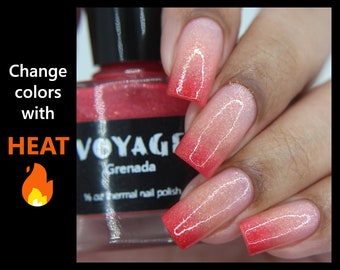 Grenada - Thermal Color Changing Indie Nail Polish, Red Nude Flakie Sheer Crelly Polish, Valentine's Day Nail Art Nail Polish