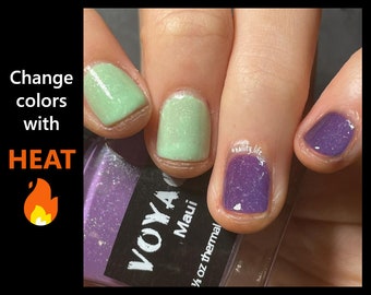 Maui - Thermal Temperature Changing Indie Nail Polish, Purple Mint Green Flakie Heat Changing Creme Polish, Spring Designs Nail Lacquer
