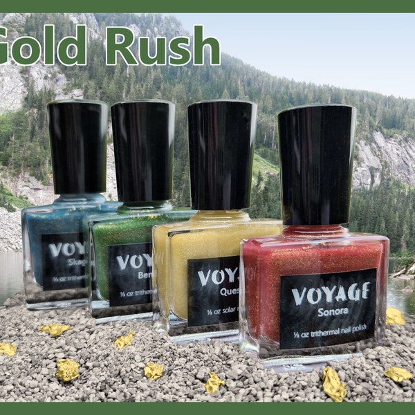 Gold Rush - Trithermal and Solar Handmade Nail Polish Set, Sparkly Gold Flakie Tri Thermal Collection, Autumn Designs Fingernail Polish