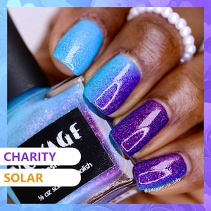 Sparkly Solar Reactive Nail Polish [Kinshasa] Indie Sky Blue to Purple Sun Change Crelly Holo Nail Varnish, Congo Charity Holographic Polish