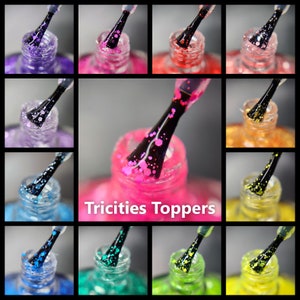 Tricities Toppers - 15 Matte Glitter Unique Nail Polishes, Rainbow Monochrome Glitters to Mix and Match for a Custom Indie Glitter DIY Look