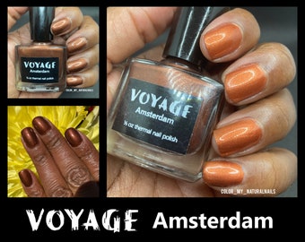 Amsterdam  - Thermal Color Changing Indie Nail Polish, Orange Brown Copper Metallic Temperature Changing Polish, Autumn Nail Art Fall Polish