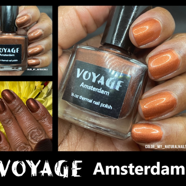 Amsterdam  - Thermal Color Changing Indie Nail Polish, Orange Brown Copper Metallic Temperature Changing Polish, Autumn Nail Art Fall Polish