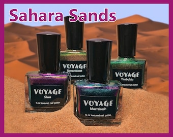 Sahara Sands - Ensemble de vernis à ongles indie multichrome texturé, or rose vert violet désert du Sahara inspiré de la collection d’art des ongles d’automne changeant