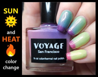 San Francisco: Esmalte de uñas solar térmico brillante, color de uñas en crema rosa, amarillo, verde azulado, hecho a mano, laca de uñas de colores neón de verano