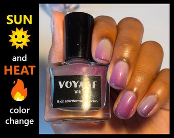 Vik - Shimmering Solarthermal Indie Nail Polish, Grey Black Pink Purple Creme, Iceland Black Sand Beach Inspired Color Changing Nail Varnish