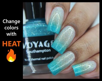 Southampton - Thermal Color Changing Unique Nail Polish, Turquoise Teal Glittery Sheer Crelly Polish, Winter Manicure Fingernail Polish