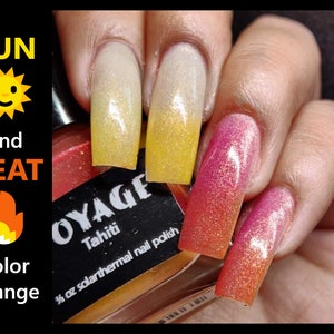 Tahiti Solarthermal Heat Changing Handmade Nail Polish, Yellow Orange Pink Flakie Crelly Polish, Summer Designs Fingernail Polish image 1