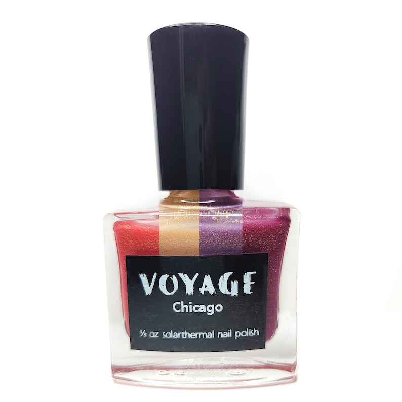 Chicago Solarthermal Color Shifting Unique Nail Polish, Gold Red Purple Flakie Glitter Crelly, Polish and Beauty Expo 2022 VIP Bag Special image 2