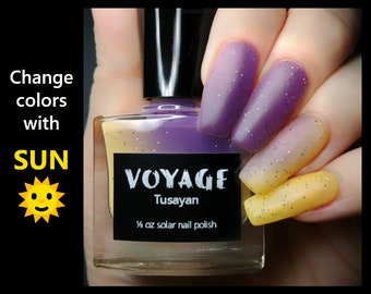 Tusayan - Solar UV Reactive Unique Nail Polish, Yellow Brown Purple Color Shifting Glitter Crelly, Autumn Manicure Nail Lacquer