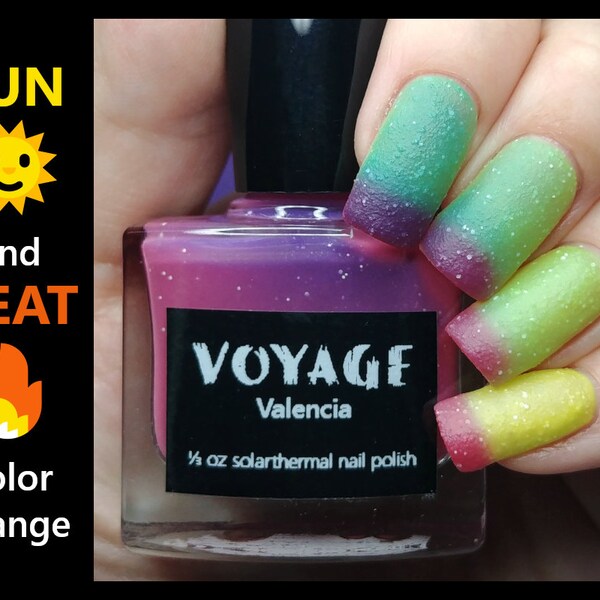 Valencia - Textured Color Changing Indie Nail Polish, Pink Yellow Green Purple Glitter Solarthermal, Las Fallas Spring Festival Nail Lacquer