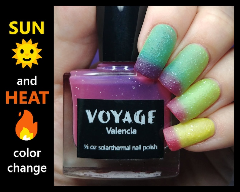 Valencia Textured Color Changing Indie Nail Polish, Pink Yellow Green Purple Glitter Solarthermal, Las Fallas Spring Festival Nail Lacquer image 1