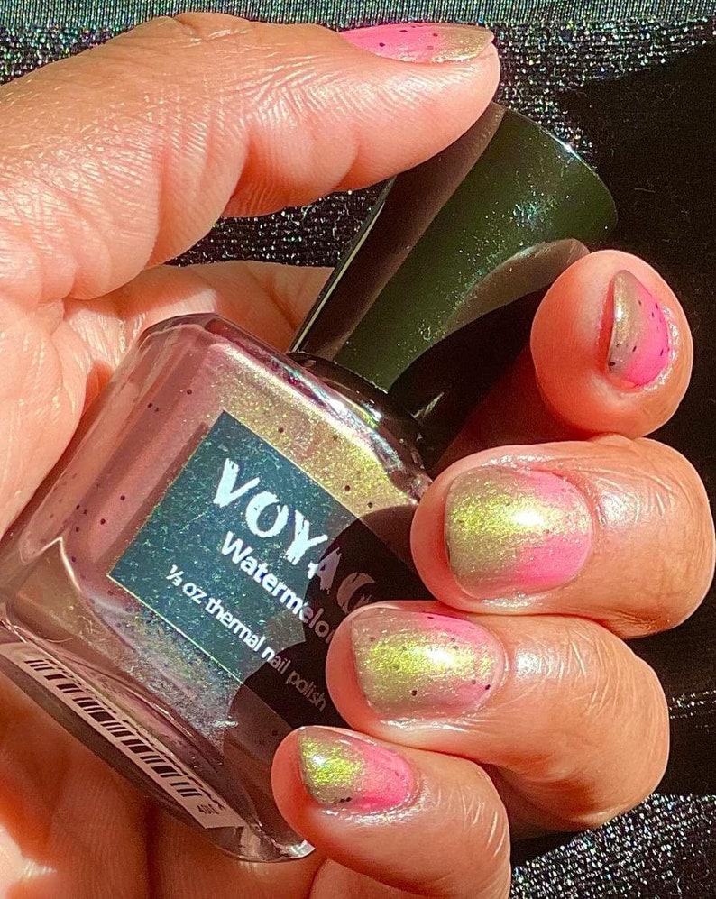 Watermelon: Thermal Nail Polish, Indie Green Pink Duochrome Shimmer Glitter Nail Varnish, Emerald Green to Magenta Charity Fingernail Polish image 3