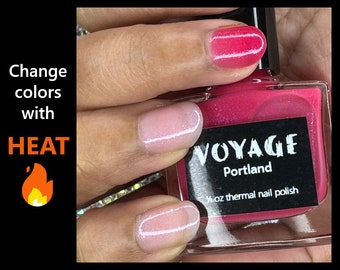 Portland - Thermal Heat Changing Indie Nail Polish, Pink Clear Sparkly Sheer Crelly Polish, Valentine's Day Color Shifting Art Nail Lacquer