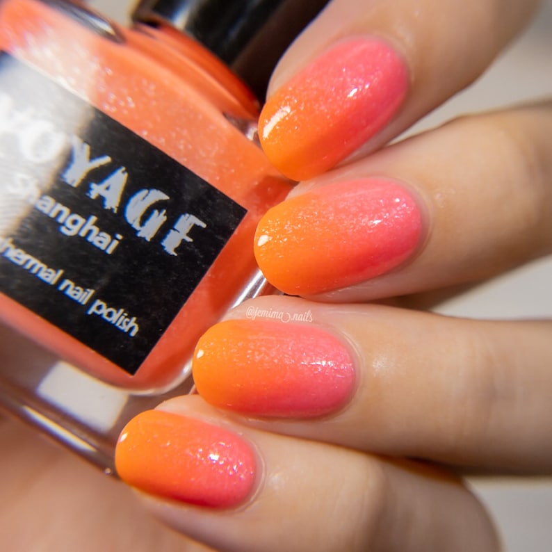 Shanghai Solarthermal Neon Unique Nail Polish, Orange Pink Neon Crelly UV Reactive Nail Polish, Summer Designs Nail Polish image 2