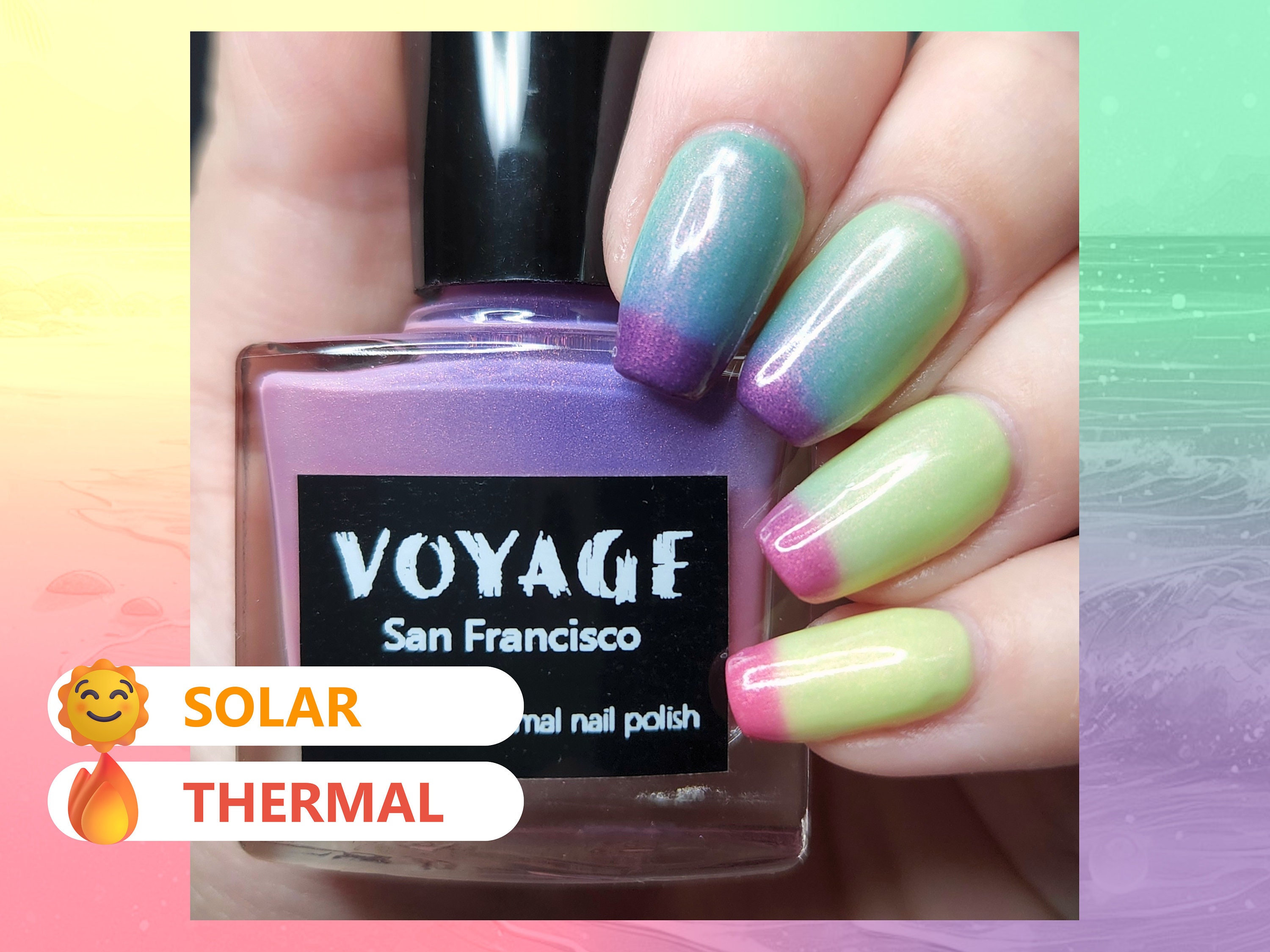 Solarthermal Nail Polish [San Francisco] Shimmery Hand Crafted Pink Yellow Teal Purple Creme Nail Color, Summer Neon Colors Nail Lacquer