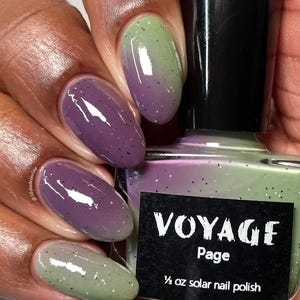 Sun Changing Indie Nail Polish [Page] changes colors from sage green to purple in the sun