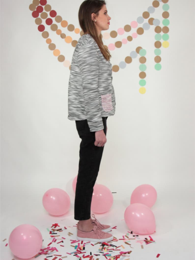 Striped cotton black and white with contrasting pink pockets ool sister/'s gift Cardigan Everyday look out of office weekend jacket