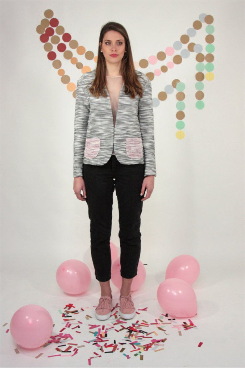 Striped cotton black and white with contrasting pink pockets ool sister/'s gift Cardigan Everyday look out of office weekend jacket