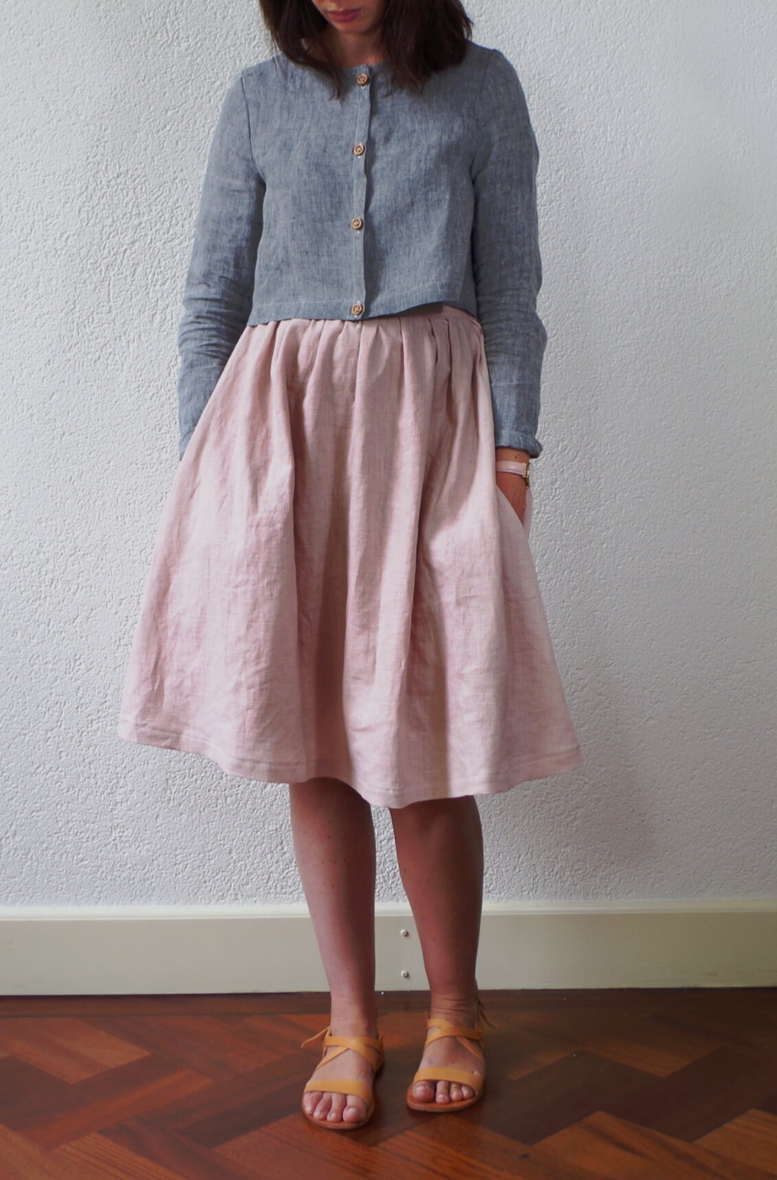 Skirt. Dusty Pink Linen Skirt With Pockets. High Waist, Flared Skirt. Boho Style Skirt, for ...