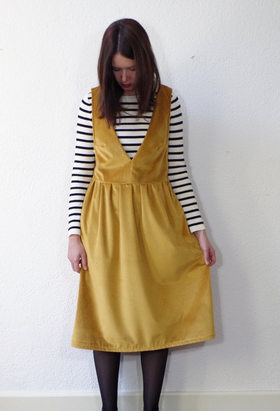 yellow overall dress