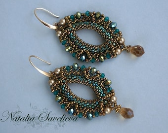 Samouczek nawlekania koralików, szmaragdowe kolczyki, samouczek na temat biżuterii, wzór koralików w formacie PDF, natychmiastowe pobranie.